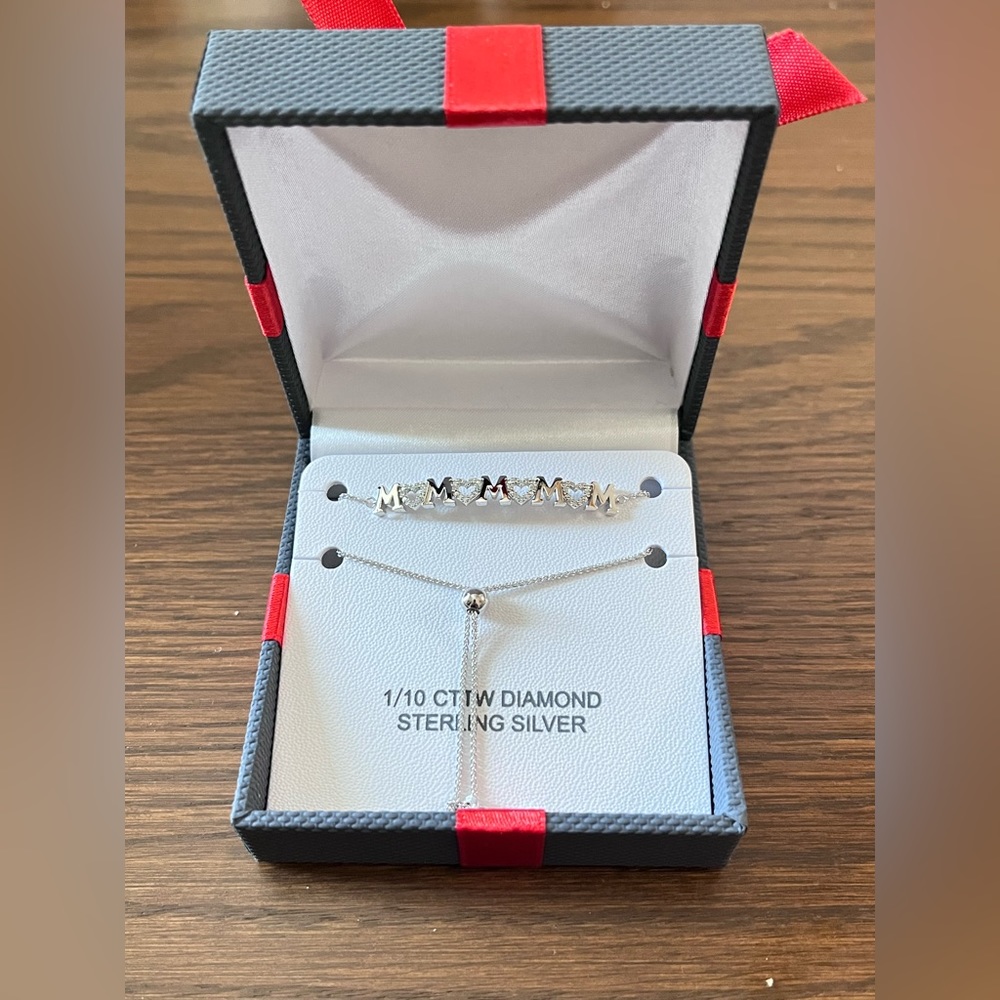MOM Sterling Silver 1/10 cttw Diamond Bolo Bracelet NWT